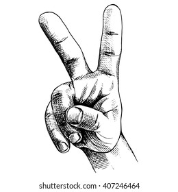 Image of the hand. Gesture. Two fingers. Vector illustration.