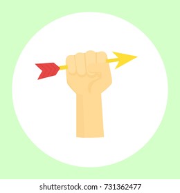 Image of a hand holding an arrow. Vector illustration