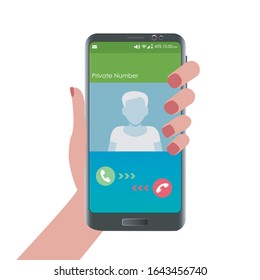 Image of a hand holding a mobile. Mobile screen with a call. Mobile mock up.
