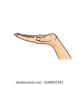 The image of a hand with the palm facing upwards shows the pose of asking or bringing food