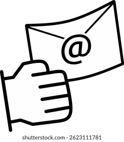 imagem de uma mão recebendo um email. Alcançar o público on-line com campanha de marketing por e-mail, assinatura de boletins informativos, envio de mensagens de marketing por e-mail. Estratégia de marketing por email digital.