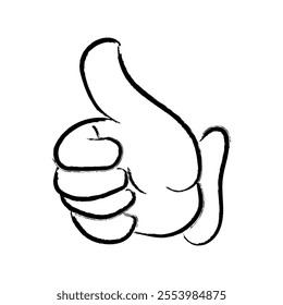 Image of a hand with a thumb up. Vintage black engraving illustration for web, poster. Hand drawn design element isolated on white background.