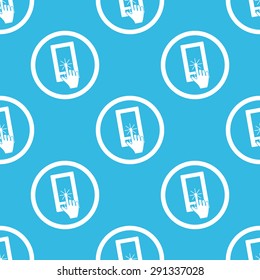 Image of hand touching phone screen in circle, repeated on blue background
