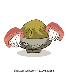 Image Hands are a cup of tea, dried grass. Colorful hand drawn vector stock illustration.
