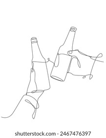 image of hands holding two glass bottles in continuous line design style