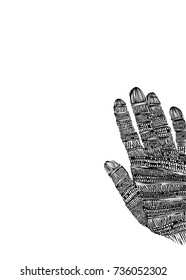 Image of hands in lacy gloves. A hand lying on a piece of paper. Template for leaflet, poster, brochure.