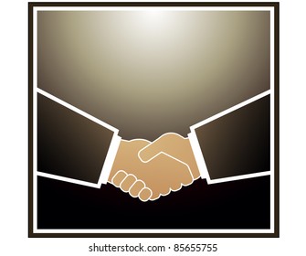 Image of handshake in brown quadrate frame