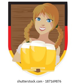 Image of a handsome cartoon german waitress at oktoberfest