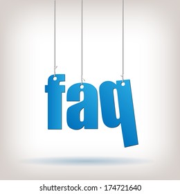 Image of hanging FAQ text isolated on a white background.