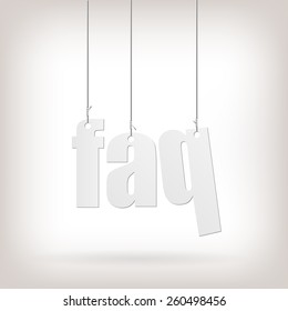 Image of hanging FAQ text isolated on a white background.