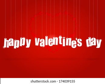 Image of hanging text with the message Happy Valentine's Day.