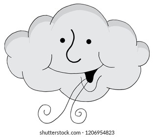 An image of a Happy Cloud Cartoon Blowing Wind.