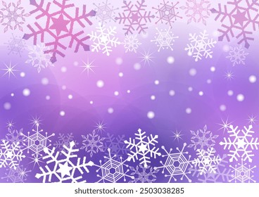 Imagen de copos de nieve brillantes y felices bailando en púrpura