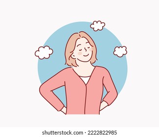 Image of happy woman. Hand drawn style vector design illustrations.