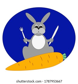 Image of a hare about to eat a carrot.