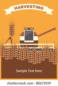 image harvester of cleaning wheat in the card with space for text, vector