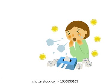 Image of hay fever.Clip art of people with allergic rhinitis.Image of allergy.Image of stuffy nose and hay fever.