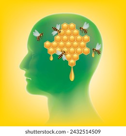 Imagen de una cabeza con miel en la forma de un cerebro.ilustración vectorial