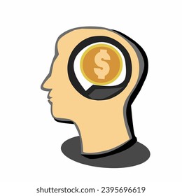 an image of a head thinking how to get money. in illustrative form