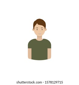 Image of the head and torso of a young man in a flat style. Vector illustration isolated on a white background.