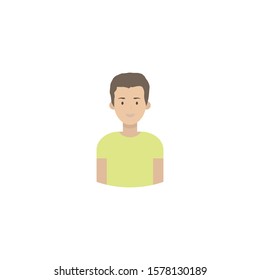 Image of the head and torso of a young man in a flat style. Vector illustration isolated on a white background.