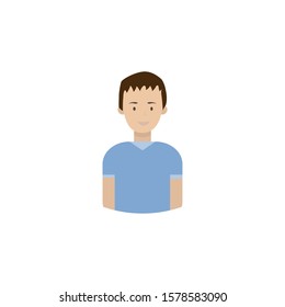 Image of the head and torso of a young man in a flat style. Vector illustration isolated on a white background.