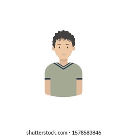 Image of the head and torso of a young man in a flat style. Vector illustration isolated on a white background.