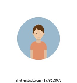 Image of the head and torso of a young man in a flat style. Vector illustration .