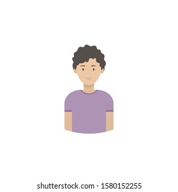 Image of the head and torso of a young man in a flat style. Vector illustration isolated on a white background.