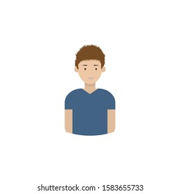 Image of the head and torso of a young man in a flat style. Vector illustration isolated on a white background.
