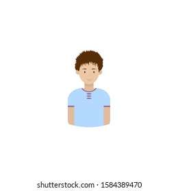 Image of the head and torso of a young man in a flat style. Vector illustration isolated on a white background.