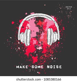 The image of the headphones on background of blots. Vector illustration.