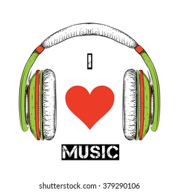 The image of the headphones. Vector illustration.