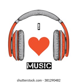 The image of the headphones. Vector illustration.