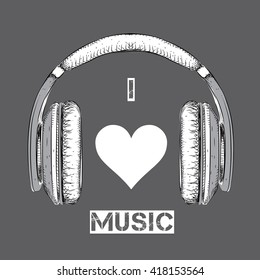 The image of the headphones. Vector illustration.