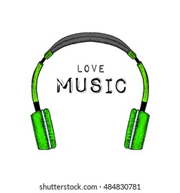 The image of the headphones. Vector illustration.