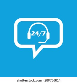 Image of headset with workhours in chat bubble, isolated on blue