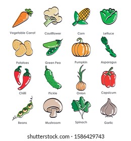 Image of healthy food made with thick stroke. Funny image of vegetables. Editable vector.
