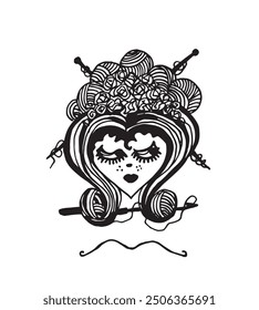 image of a heart with balls of thread with knitting needles and crochet for lovers of handmade knitting