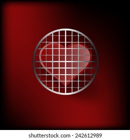 image of heart behind the prison grille, prisoner of love. Vector, EPS 10