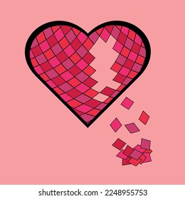 
An image of a heart in a box, where the squares are of different colors and crumbled a little. Valentine's Day