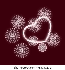 Image of heart with flowers. Icon with the effect of neon glow. The symbol of Valentine s Day.