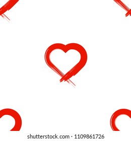 Image of the heart inflicted with a brush. Seamless pattern. Vector on white background.