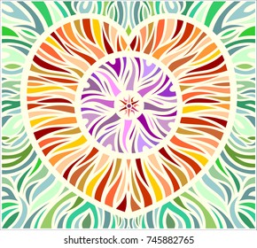The image of the heart. Languages colored flame in the form of solar pattern. The composition of stained glass. It can be used in printing and advertising. Vector Image. All elements on layers.
