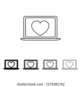 image of a heart on a laptop icon in different thickness style. One of Valentine collection icon can be used for UI, UX