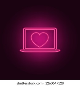 image of a heart on a laptop icon. Elements of Valentine in neon style icons. Simple icon for websites, web design, mobile app, info graphics