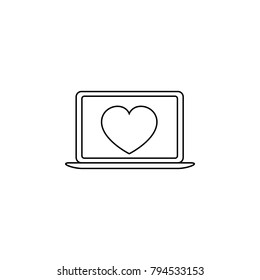 image of a heart on a laptop icon. Love and Valentine's Day element icon. Premium quality graphic design. Signs, outline symbols collection icon for websites, web design, mobile on white background