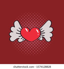 Image of a heart with wings. Congratulation for Valentine's day. Editable vector.