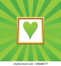 Image of hearts card symbol in golden frame, on green abstract background