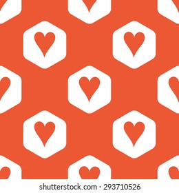 Image of hearts card symbol in white hexagon, repeated on orange background